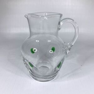 Hand Blown Thumbprint Glass Creamer Jug Pitcher Green Dots Applied Handle